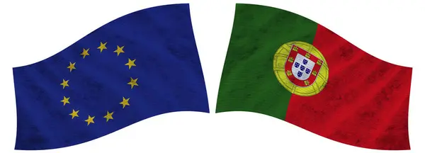Portugal Unión Europea Bandera Tela Ondulada Ilustración — Foto de Stock