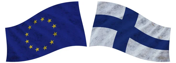 Finlandiya Avrupa Birliği Dalgalı Kumaş Bayrağı Görüntü — Stok fotoğraf