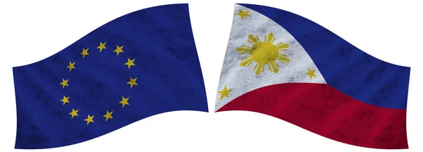 Filipinas Unión Europea Wavy Fabric Flag Illustration —  Fotos de Stock