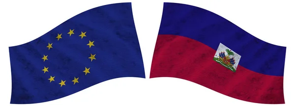 Haiti European Union Wavy Fabric Flag Illustration — 스톡 사진