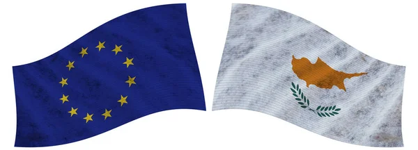 Chipre Unión Europea Wavy Fabric Flag Illustration —  Fotos de Stock