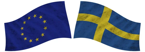 Sveç Avrupa Birliği Dalgalı Kumaş Bayrağı Görüntü — Stok fotoğraf
