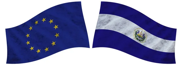Salvador European Union Wavy Fabric Flag Illustration — Stock Photo, Image