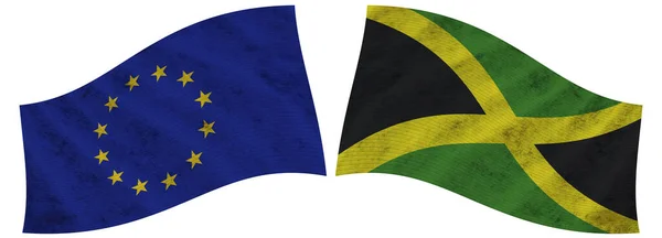 Jamajka Unia Europejska Flaga Wavy Fabric Ilustracja — Zdjęcie stockowe