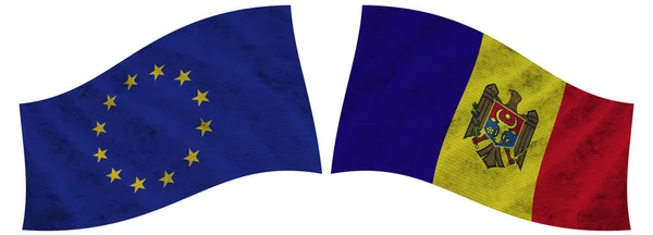 Moldávia União Europeia Bandeira Tecido Ondulado Ilustração — Fotografia de Stock