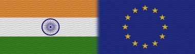 Avrupa Birliği ve Hindistan Kumaş Doku Bayrağı 3B Görüntü