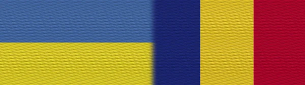 Rumania Ucrania Tela Textura Bandera Ilustración — Foto de Stock
