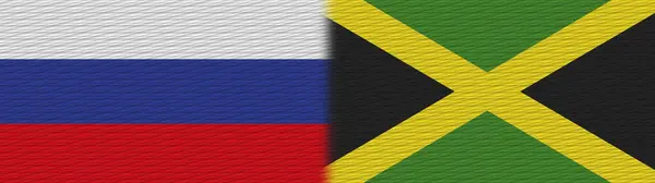 牙买加和俄罗斯织物纹理标志3D插图 — 图库照片
