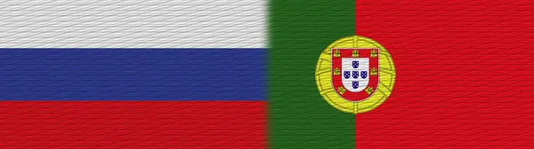 Portugal Och Ryssland Tyg Textur Flagga Illustration — Stockfoto