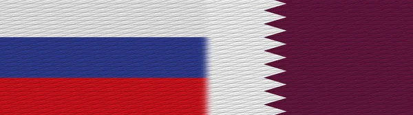 卡塔尔和俄罗斯织物纹理标志3D插图 — 图库照片
