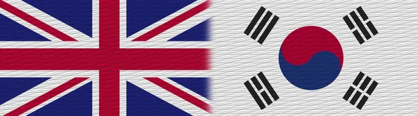Coreia Sul Reino Unido Grã Bretanha Tecido Textura Bandeira Ilustração — Fotografia de Stock