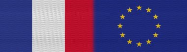 Avrupa Birliği ve Fransa Kumaş Doku Bayrağı 3B Görüntü