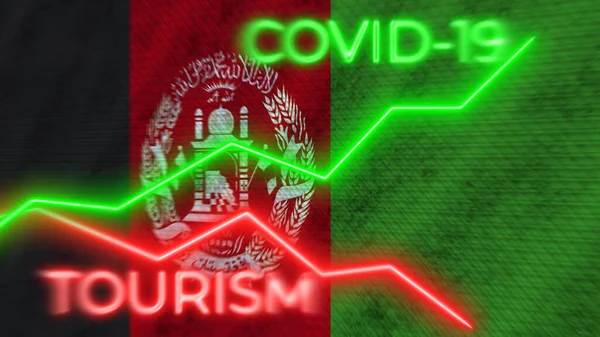 Afghanistan Flag Covid Coronavirus Tourism Neon Titles Illustration — Stock Photo, Image