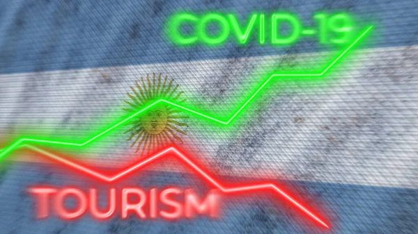 Флаг Аргентины Covid Coronavirus Tourism Neon Titles Illustration — стоковое фото