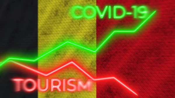 Belgium Flag Covid Coronavirus Tourism Neon Titles Illustration — Stock Photo, Image
