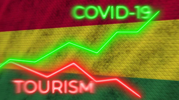 Флаг Боливии Covid Coronavirus Tourism Neon Titles Illustration — стоковое фото