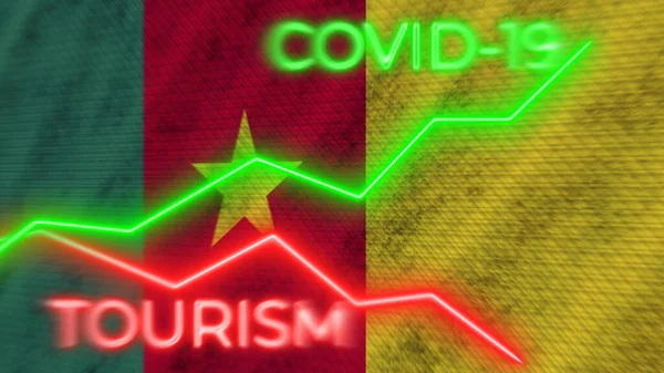 Cameroon Flag Covid Coronavirus Tourism Neon Titles Illustration — стокове фото