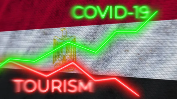 Egypt Flag Covid Coronavirus Tourism Neon Titles Illustration — Stock Photo, Image