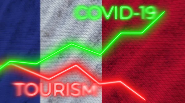 France Flag Covid Coronavirus Tourism Neon Titles Illustration — 스톡 사진
