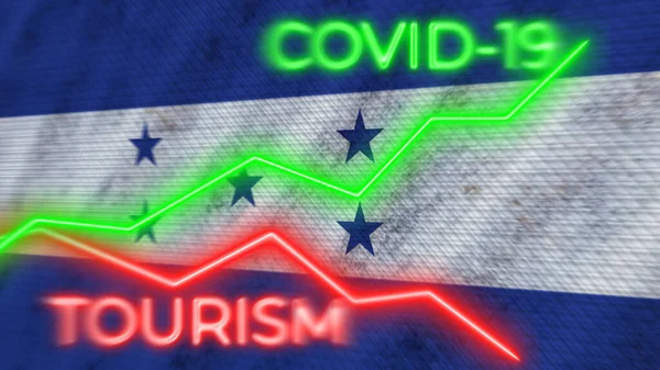 Honduras Flaga Covid Turystyka Koronawirusowa Neon Tytuły Ilustracja — Zdjęcie stockowe
