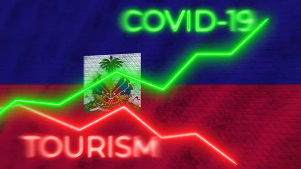 Haiti Flag Covid Coronavirus Tourism Neon Titles Illustration — стокове фото