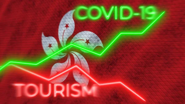 Hong Kong Flag Covid Coronavirus Tourism Neon Titles Illustration — стокове фото