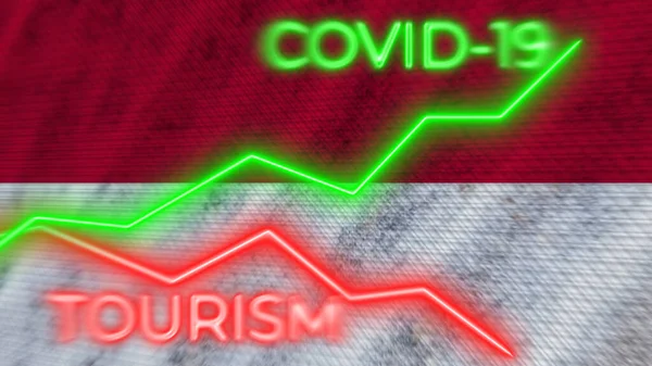 Flaga Indonezji Covid Turystyka Koronawirusowa Neon Tytuły Ilustracja — Zdjęcie stockowe