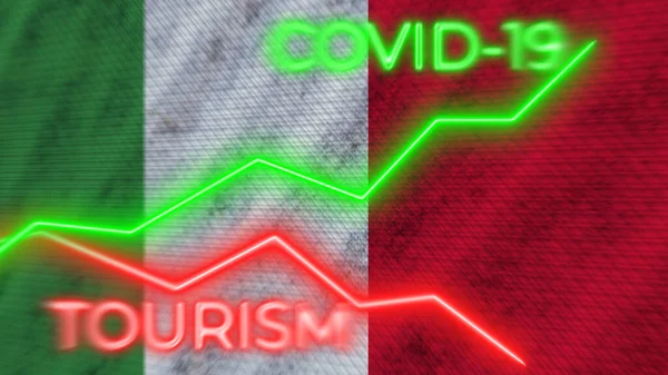 Flaga Włoch Covid Turystyka Koronawirusowa Neon Tytuły Ilustracja — Zdjęcie stockowe
