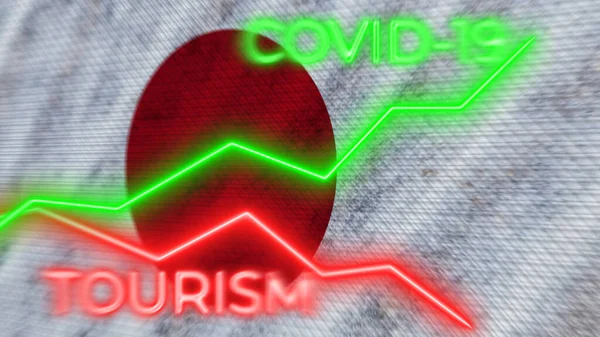 Japan Flag Covid Coronavirus Tourism Neon Titles Illustration — 스톡 사진