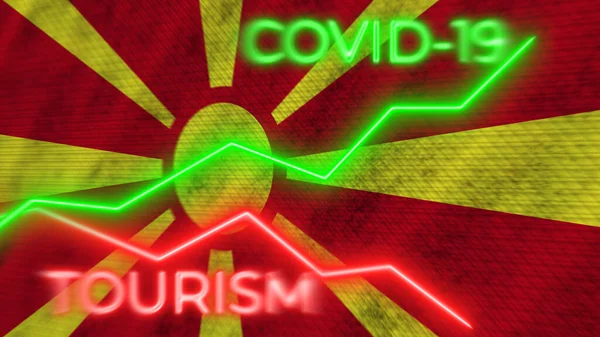 Macedonia Flag Covid Coronavirus Tourism Neon Titles Illustration — 스톡 사진