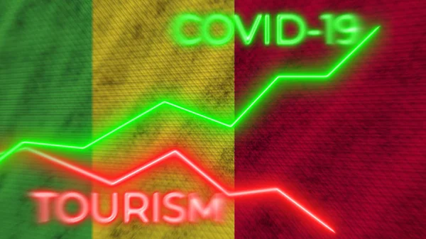 Mali Flag Covid Coronavirus Tourism Neon Titles Illustration — 스톡 사진