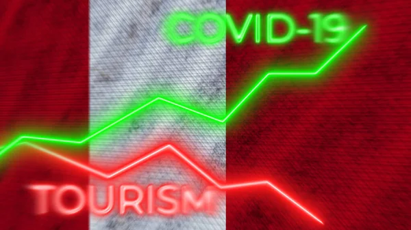 Perui Zászló Covid Coronavirus Turizmus Neon Címek Illusztráció — Stock Fotó