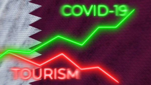 Qatar Flag Covid Coronavirus Tourism Neon Titles Illustration — Stock Photo, Image