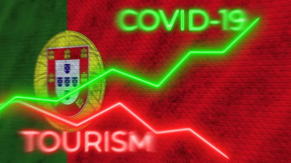 Portugal Flag Covid Coronavirus Tourism Neon Titles Illustration — стокове фото