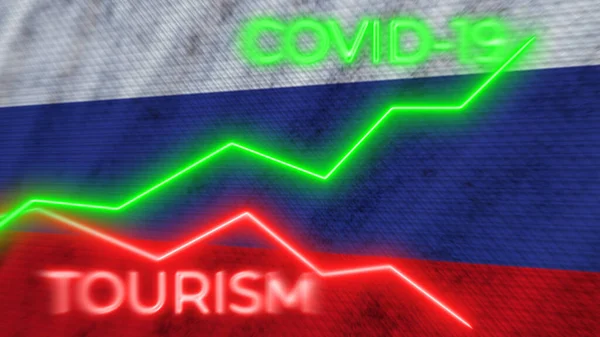 Rusia Bandera Covid Coronavirus Turismo Neón Títulos Ilustración — Foto de Stock