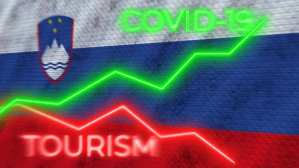 Eslovenia Bandera Covid Coronavirus Turismo Neón Títulos Ilustración — Foto de Stock