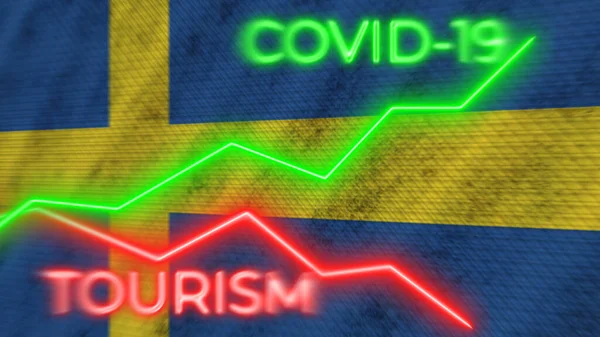 Sweden Flag Covid Coronavirus Tourism Neon Titles Illustration — стокове фото