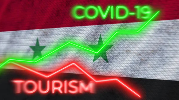 Syria Flag Covid Coronavirus Tourism Neon Titles Illustration — Stock Photo, Image