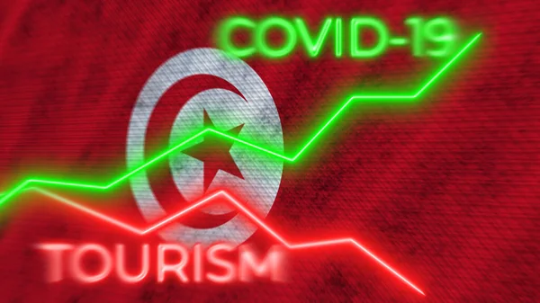 Tunisia Flag Covid Coronavirus Tourism Neon Titles Illustration — Stock Photo, Image