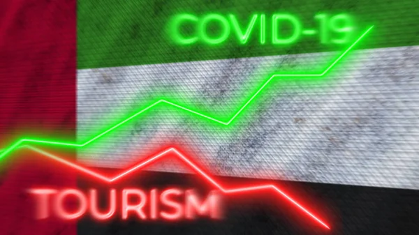 Emiratos Árabes Unidos Bandera Covid Coronavirus Turismo Neón Títulos Ilustración —  Fotos de Stock
