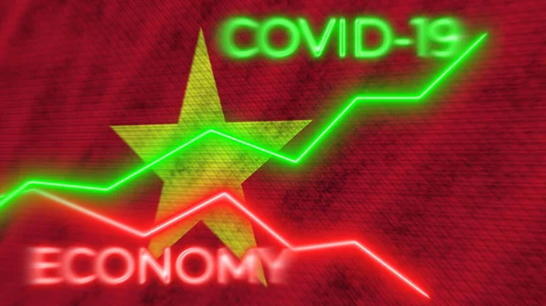 Vietnam Flag Covid Coronavirus Economy Neon Titles Illustration — стокове фото