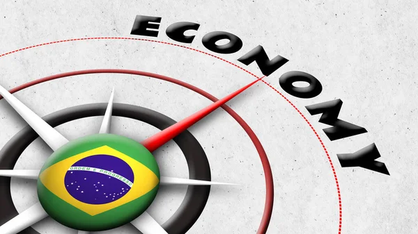 Brezilya Küre Küresi Bayrak ve Pusula Ekonomi Başlıkları - 3D İllüstrasyon — Stok fotoğraf