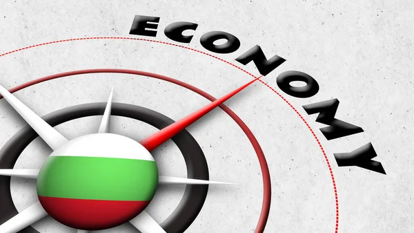 Bulgaristan Küre Küresi Bayrak ve Pusula Ekonomi Başlıkları - 3D Görüntü — Stok fotoğraf