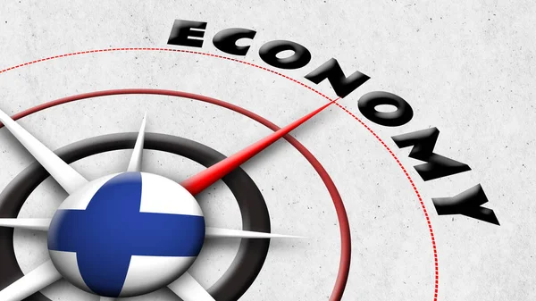 Finlanda Globe Sphere Flag and Compass Concept Economy Titles - Ilustrație 3D — Fotografie, imagine de stoc