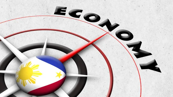 Filipina Globe Sphere Flag and Compass Concept Economy Titles - 3D Illustration — Stok Foto