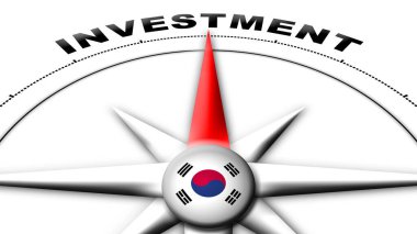 Güney Kore Küre Küresi Bayrak ve Pusula Yatırım Başlıkları 3D İllüstrasyon