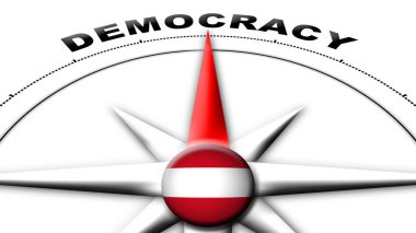 Avusturya Küre Küresi Bayrak ve Pusula Demokrasi Başlıkları 3D Görüntü