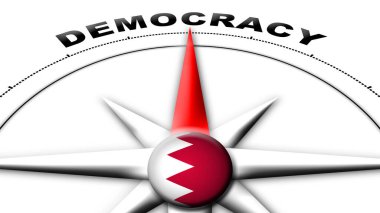 Bahreyn Küre Küresi Bayrak ve Pusula Demokrasi Başlıkları 3D İllüstrasyon