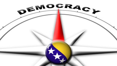 Bosna-Hersek Küre Küresi Bayrak ve Pusula Demokrasi Başlıkları 3D Görüntü