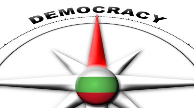 Bulgaristan Küre Küre Bayrak ve Pusula Demokrasi Başlıkları 3D Görüntü